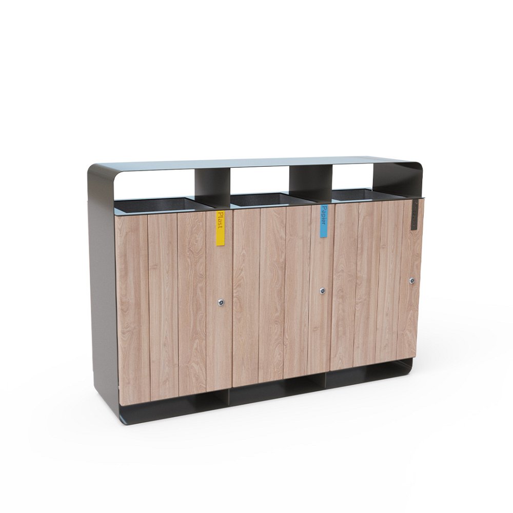 BR-3KK-D Szelektív hulladékgyűjtő tetővel 3x60L