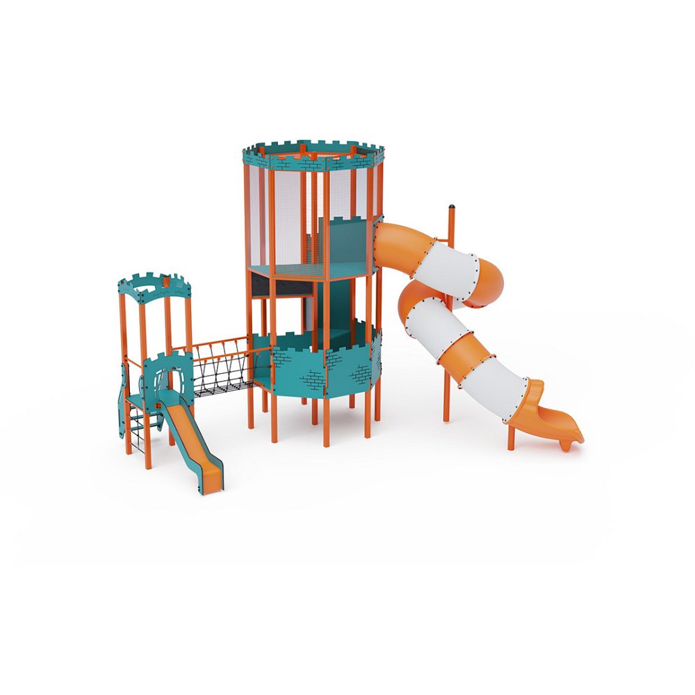 VVZ-8H1-001 Kéttornyú nyolcszőgletű játszóvár csőcsúszdával
