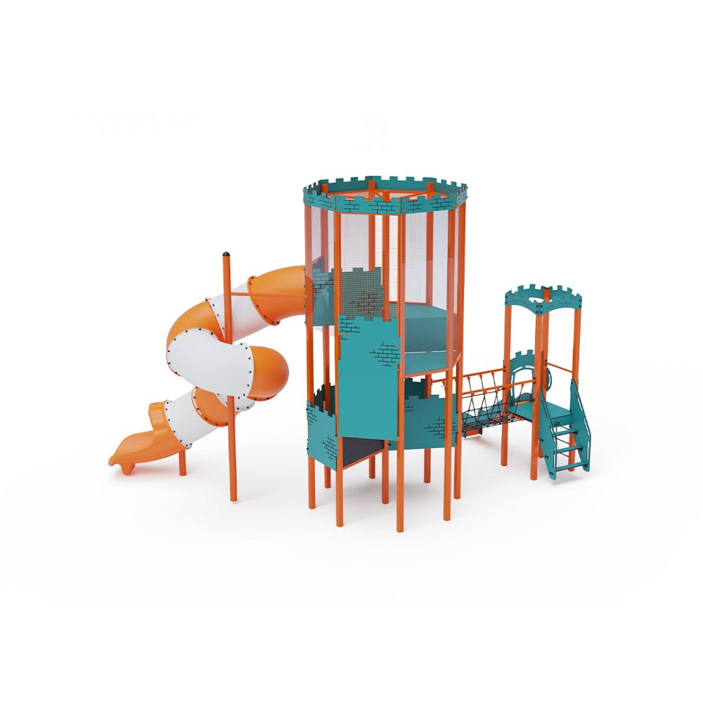 VVZ-8H1-001 Kéttornyú nyolcszőgletű játszóvár csőcsúszdával